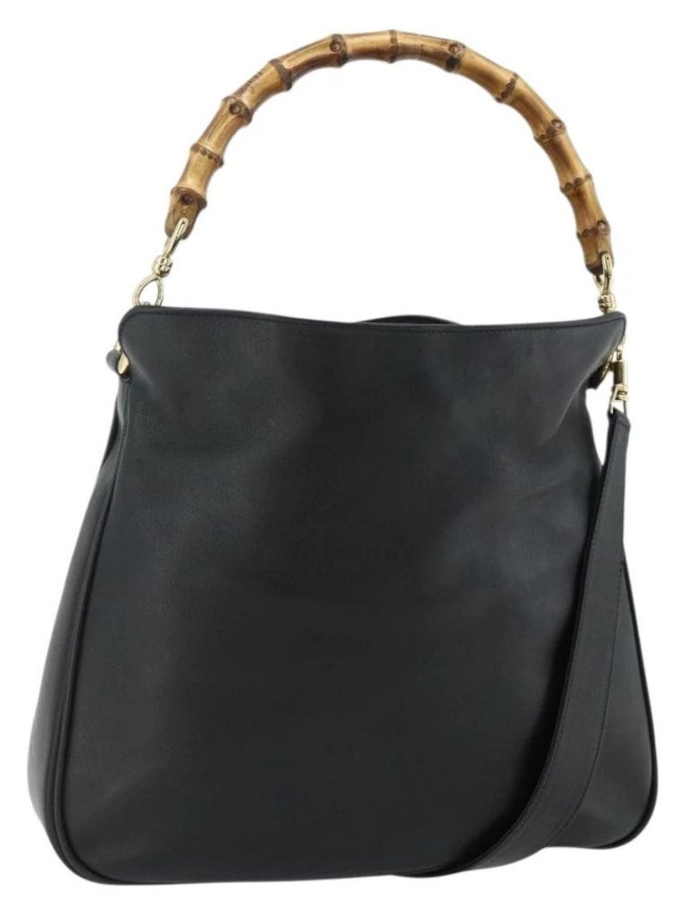 Gucci Bamboo Shoulder Bag Leather 2way Black Gold 001 3444 1638 Auth Bs34925